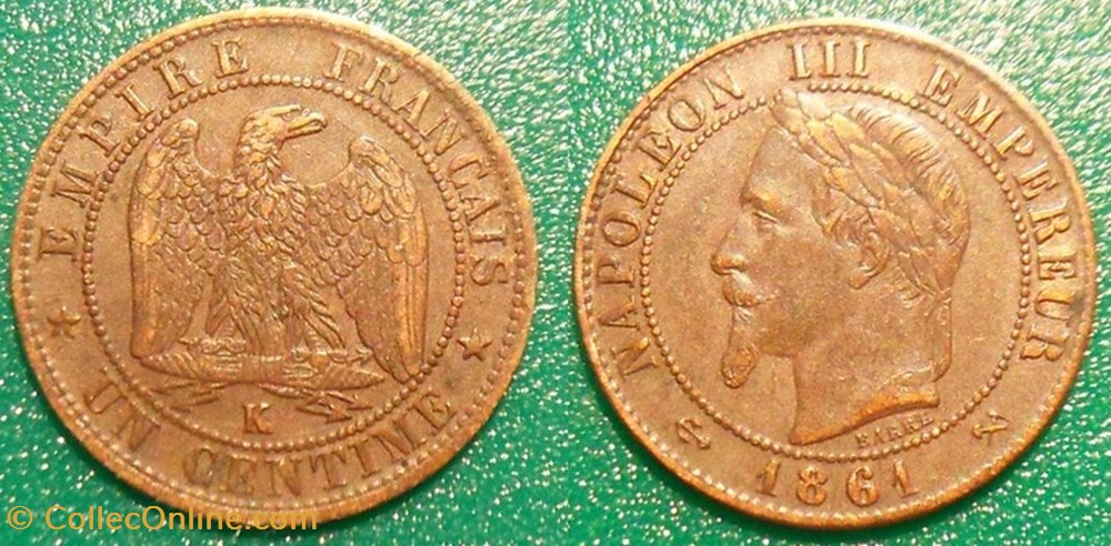 monnaies france modernes n napoleon iii empereur un centime laure 1861 k bordeaux