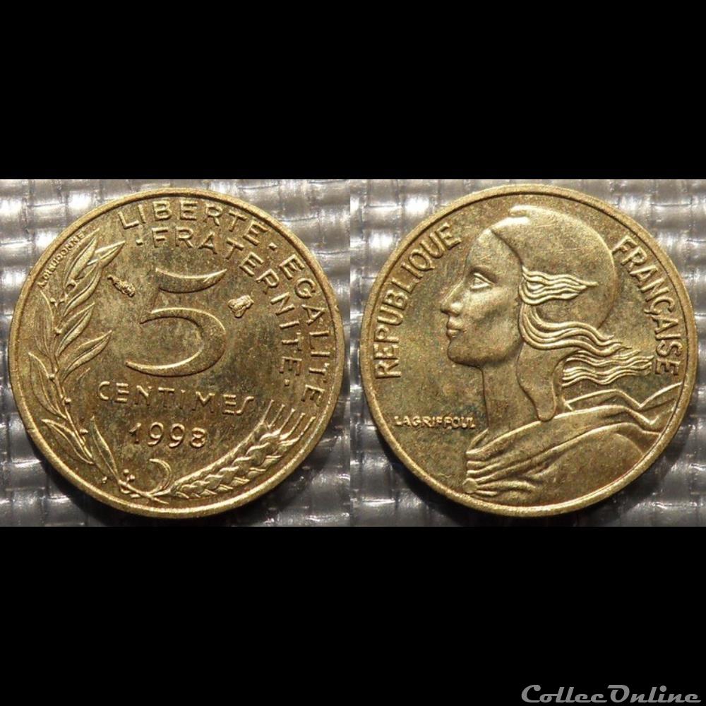 monnaie france moderne cf 5 centimes marianne 1998 17mm 2g