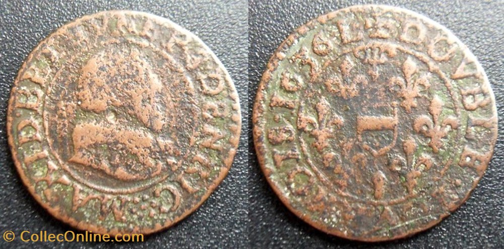 monnaies europe medievale france feodales berry principaute de boisbelle henrichemont double tournois 1636