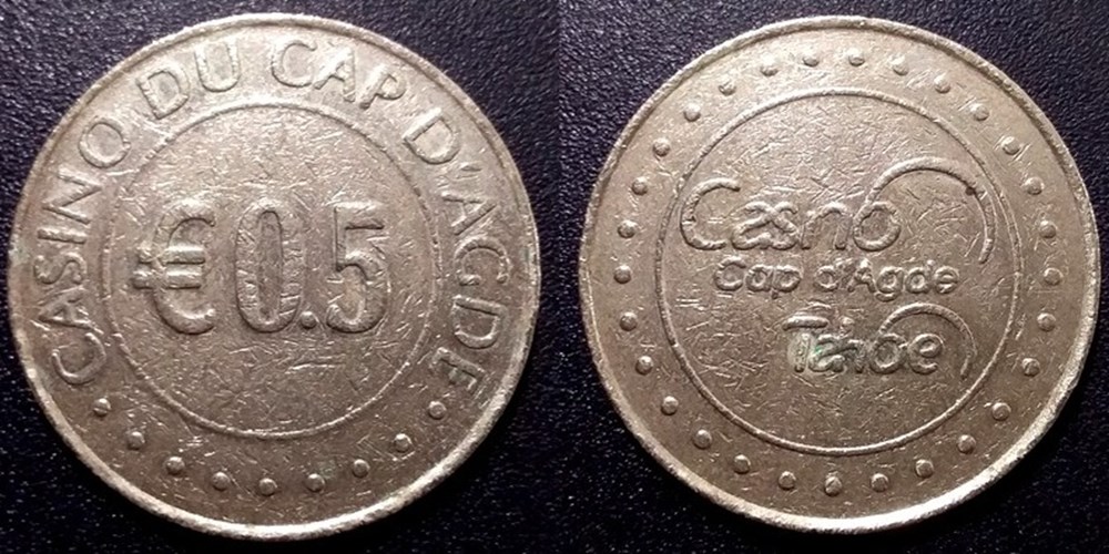 j- Jeton casino du Cap d'Agde €0.5 monnaies paranumismatique jetons poids j jeton casino du cap agde 0 5