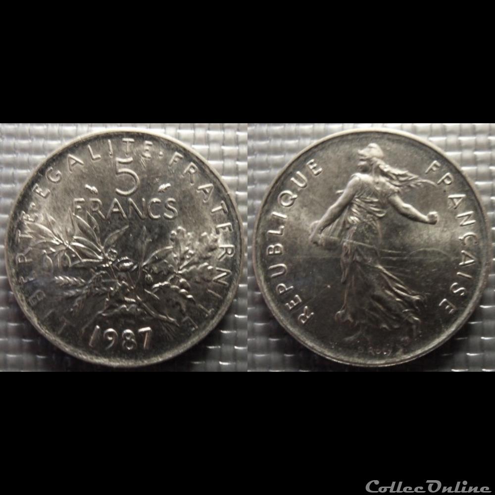 monnaie france moderne kg 5 francs semeuse 1987 29mm 10g