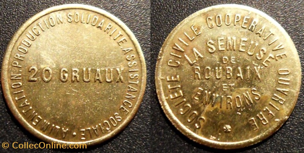 p- MN Roubaix 20 Gruaux Elie:manque monnaies paranumismatique jetons poids p mn roubaix 20 gruaux elie manque