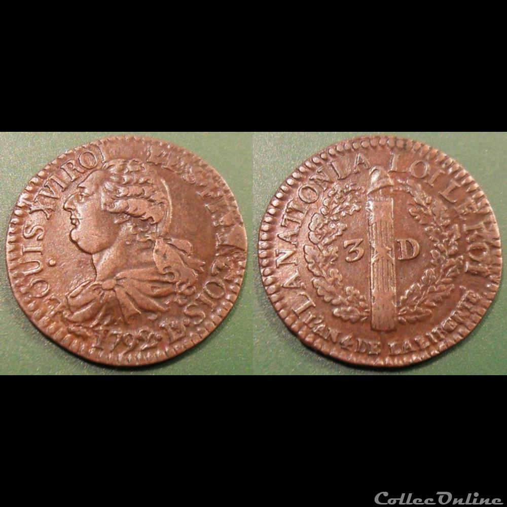 A-Constitution 3 Deniers 1792 Roanne monnaies monde france a constitution 3 deniers 1792 roanne