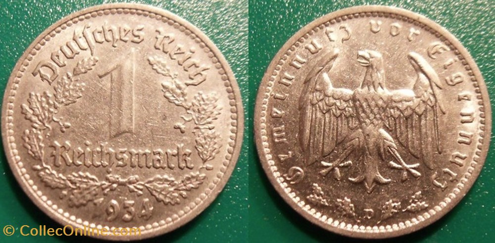 1 Reichsmark 1934 monnaies monde allemagne 1 reichsmark 1934