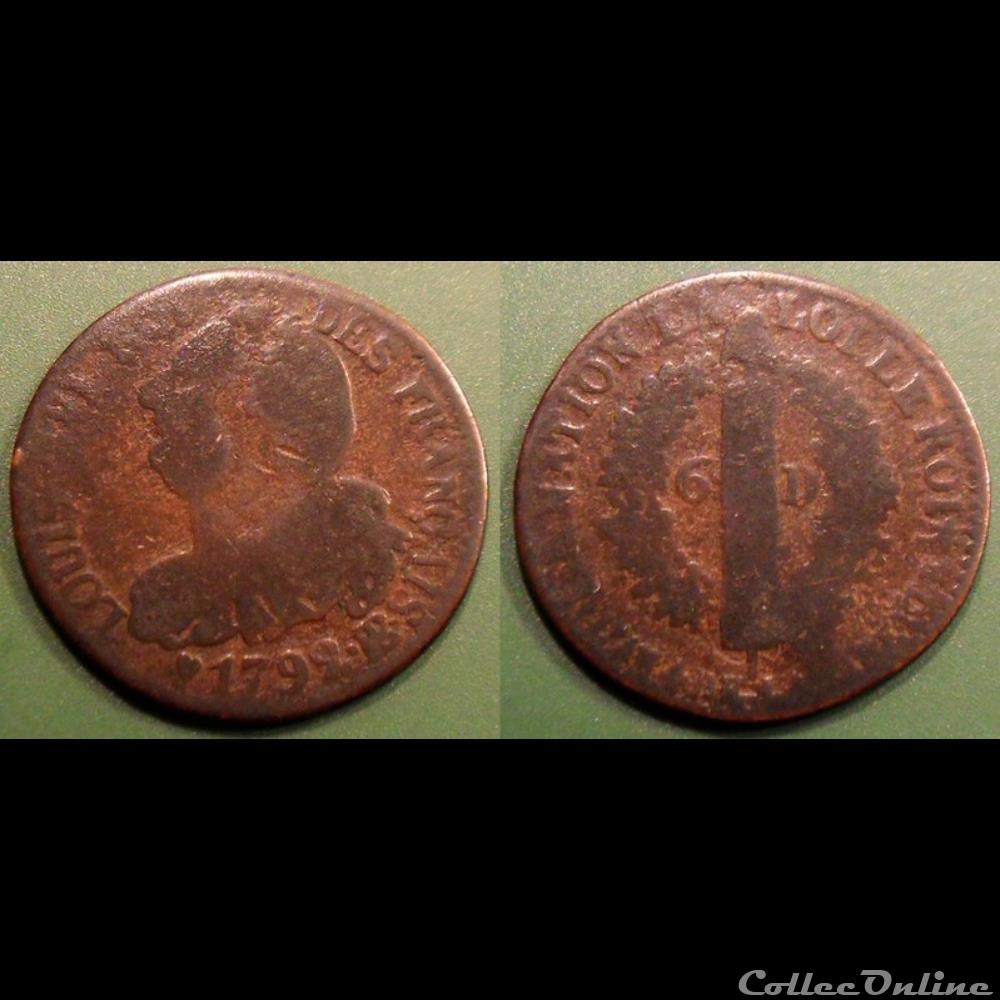 A-Constitution 6 Deniers Français 1792 BB Strasbourg monnaie france moderne a constitution 6 deniers francais 1792 bb strasbourg