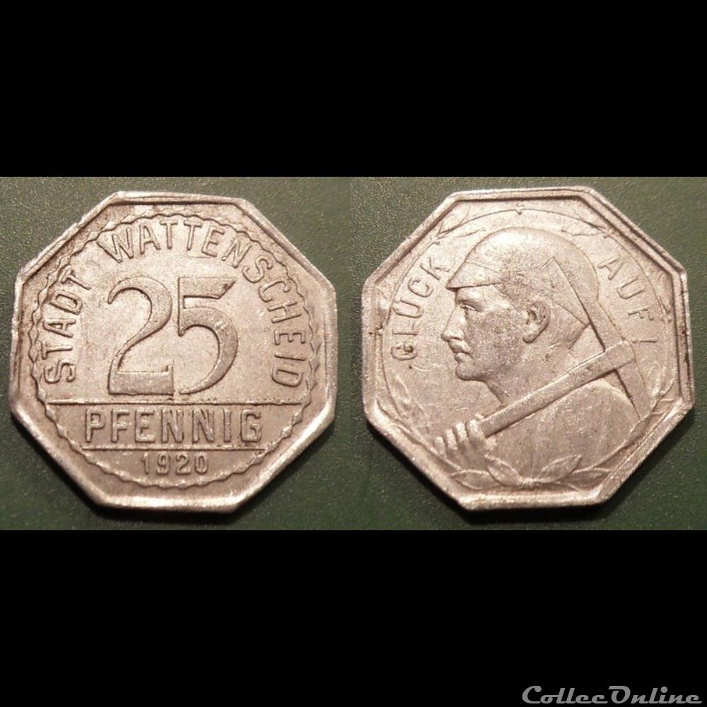 q- MN etr Germany Wattenscheld 25 Pfennig 1920 monnaie jeton mereaux q mn etr germany wattenscheld 25 pfennig 1920