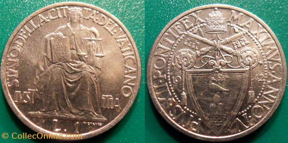 1 Lire 1942 Pie XII monnaie monde vatican 1 lire 1942 pie xii