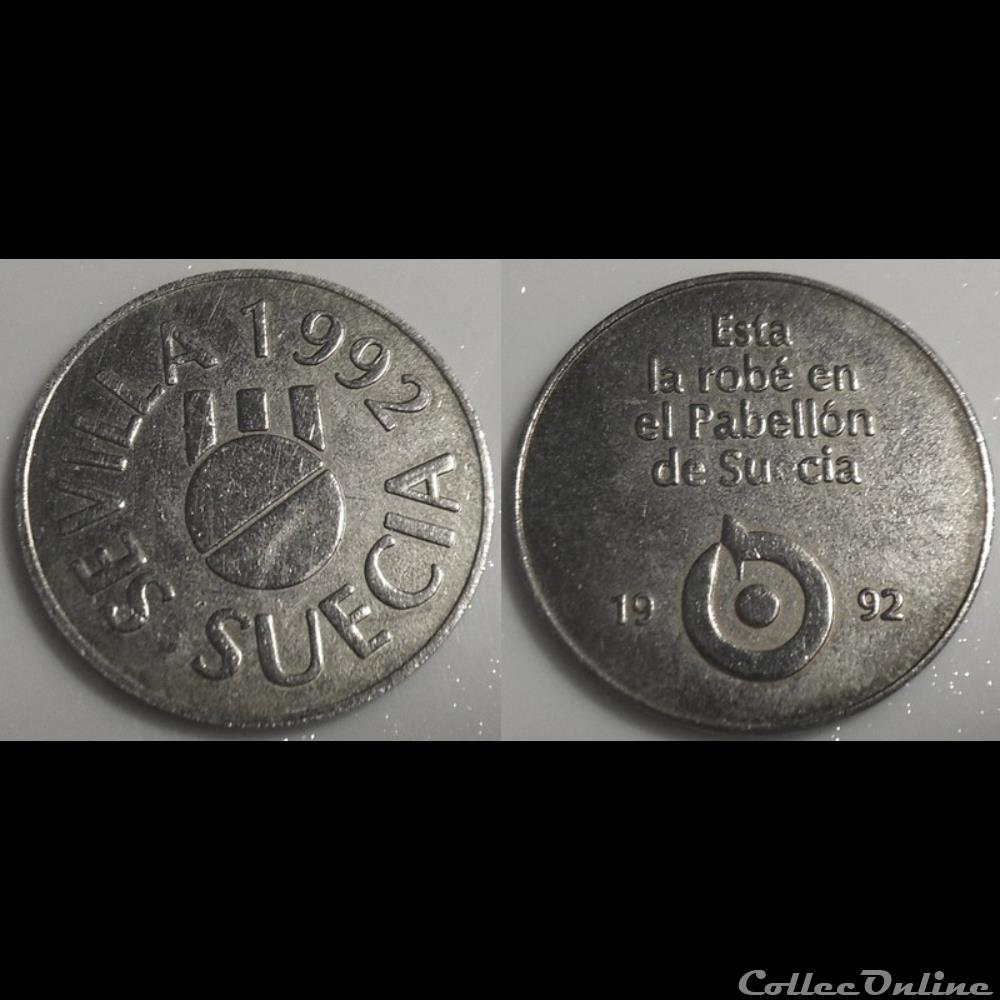 e- J etr Espagne SEVILLA 1992 SUECIA monnaie jeton mereaux e j etr espagne sevilla 1992 suecia