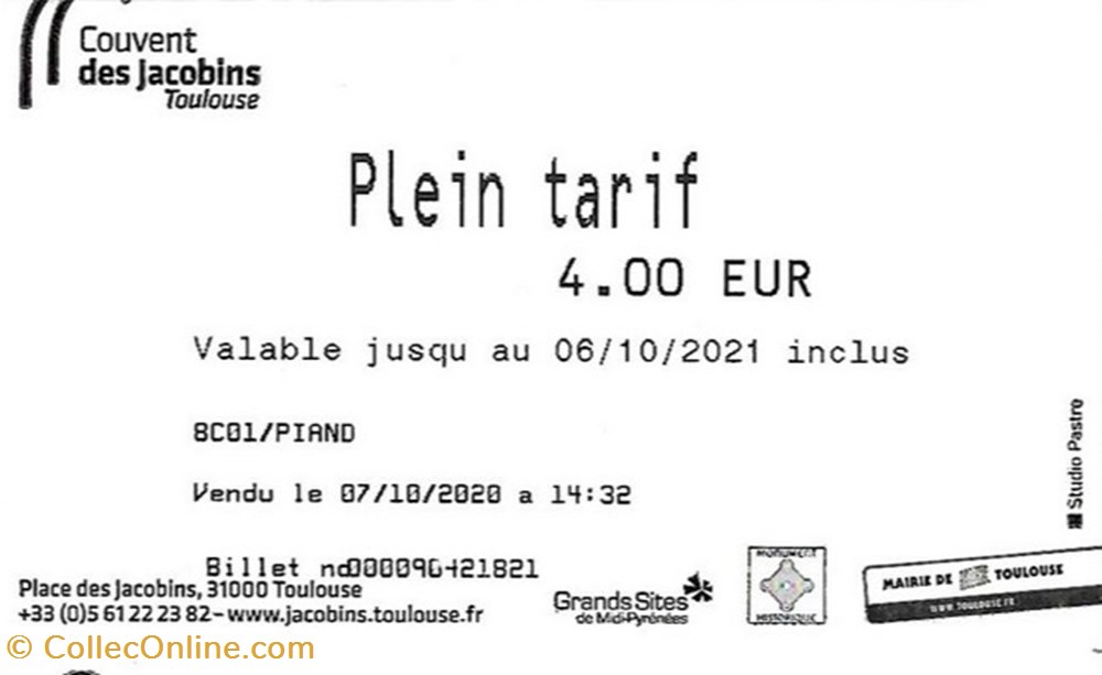 Toulouse - Couvent des Jacobins documents anciens tickets entree toulouse couvent des jacobins