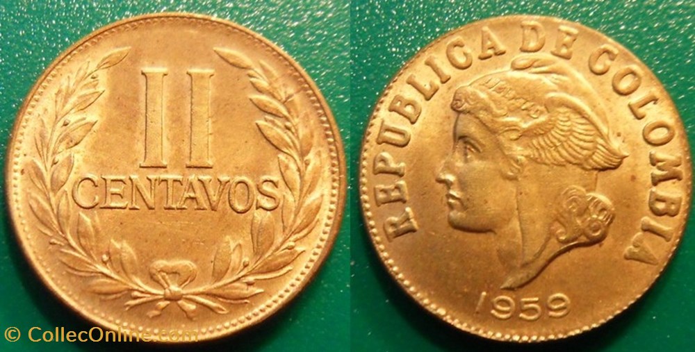 2 Centavos 1959 monnaie monde colombie 2 centavos 1959