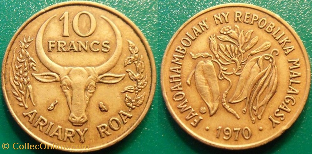 monnaie monde madagascar 10 francs 1970