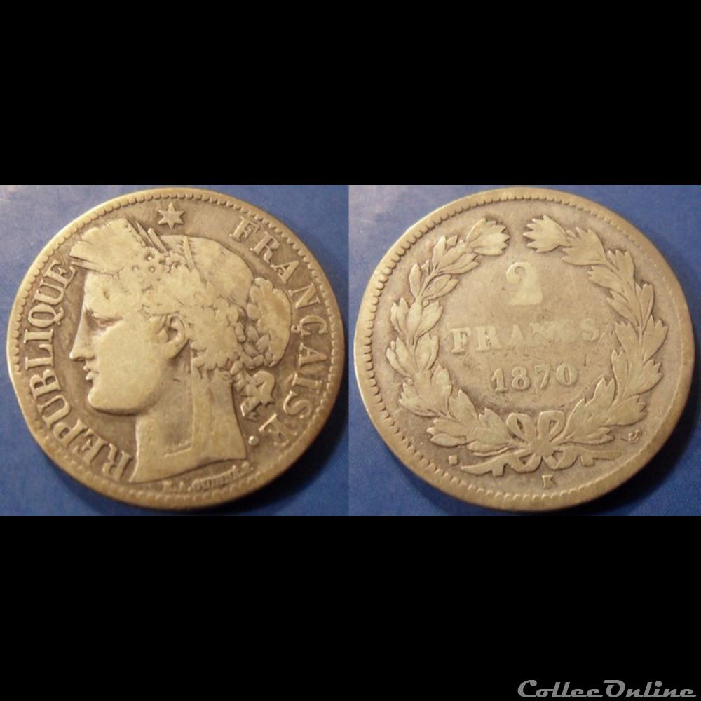 J-Gouv. Déf Nationale/Troisième République 2 Franc Céres 1870 K sans légende monnaie france moderne j gouv def nationale troisieme republique 2 franc ceres 1870 k sans legende