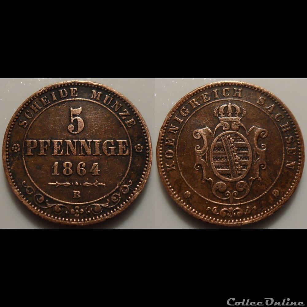 monnaie monde romaine allemagne sachsen 5 pfennige 1864 b