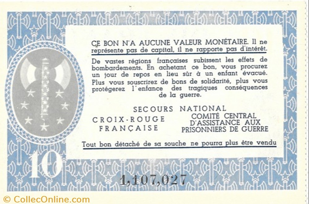 a0- Bon de solidarité DIX FRANCS Pétain monnaie jeton mereaux a0 bon de solidarite dix francs petain