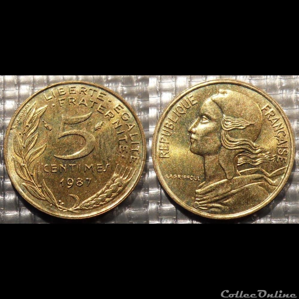 Cf 5 centimes Marianne 1987 17mm 2g monnaie france moderne cf 5 centimes marianne 1987 17mm 2g