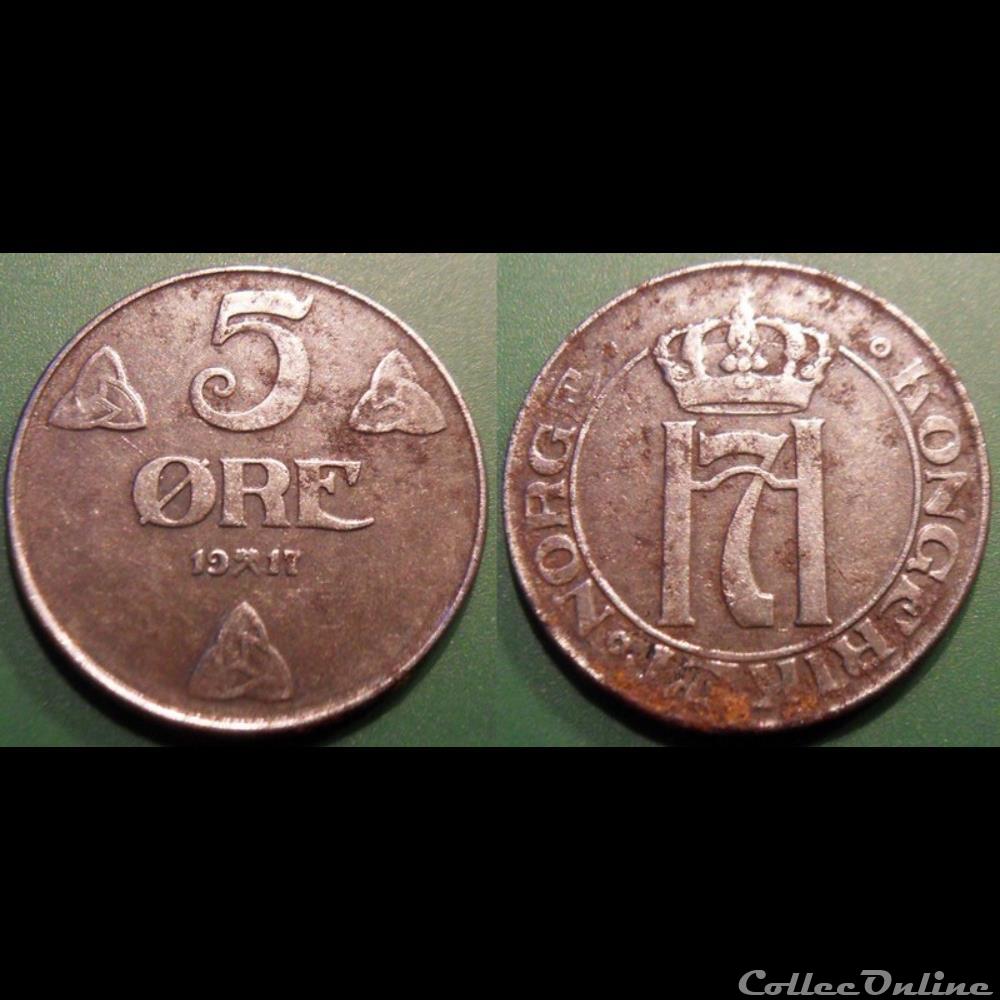 Norvège 5 Ore 1917 monnaie monde norvege 5 ore 1917