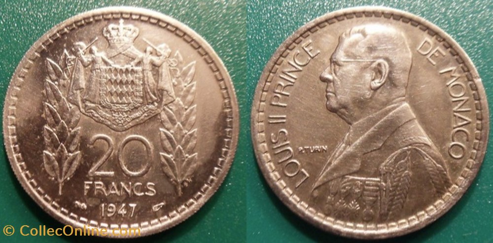 20 Francs 1947 Louis II monnaie monde monaco 20 francs 1947 louis ii