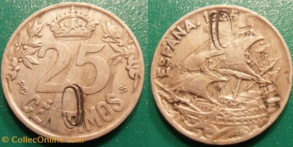 25 Centimos 1925 monnaie monde espagne 25 centimos 1925