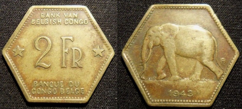 2 Francs 1943 (Belgish Congo ) monnaies monde 2 francs 1943 belgish congo