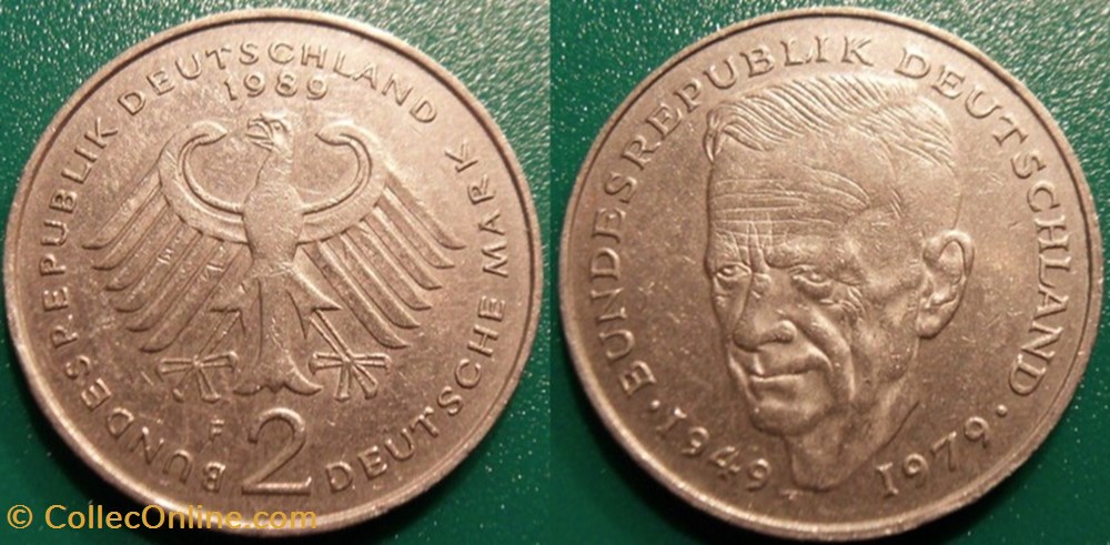 2 Deutsche Mark 1989 Kurt Schumacher monnaie monde allemagne 2 deutsche mark 1989 kurt schumacher