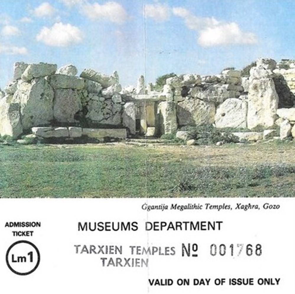 Malte Temple de Tarxien documents anciens tickets entree malte temple de tarxien