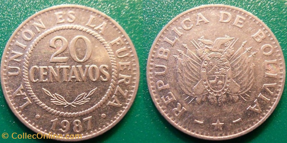 20 Centavos 1987 monnaie monde bolivie 20 centavos 1987