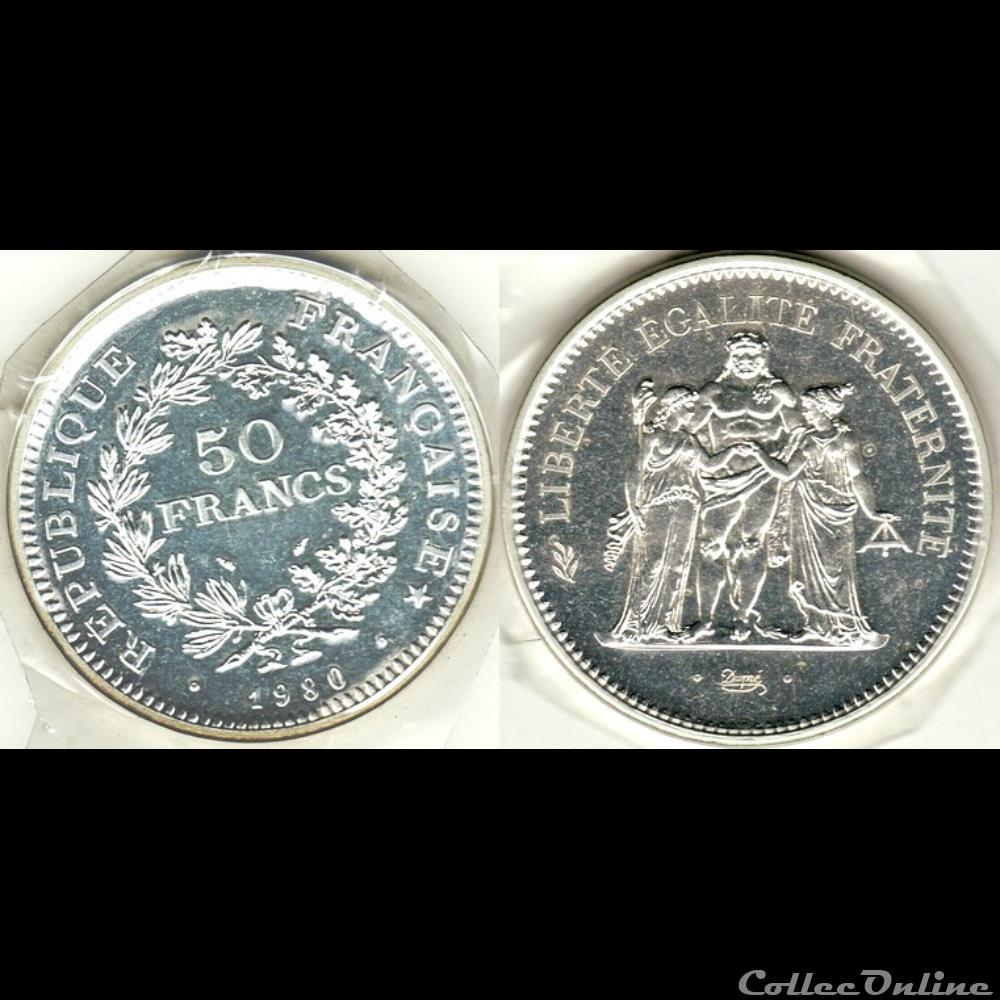 Nb 50 francs Hercule 1980 41mm 30g monnaie france moderne nb 50 francs hercule 1980 41mm 30g