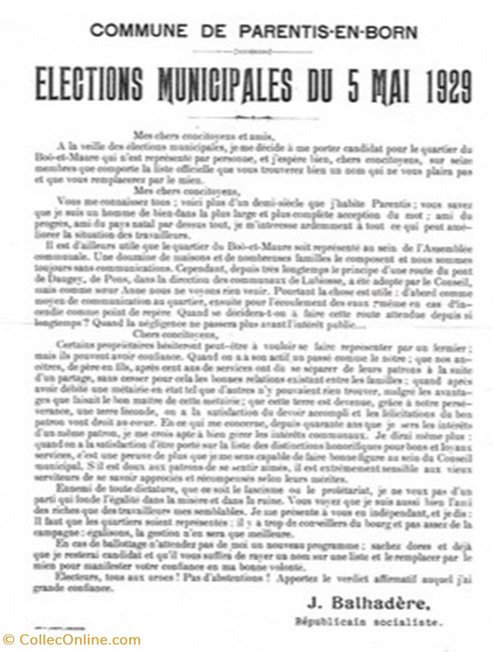 Parentis en Born - Tract - Elections Municipales 1929 divers parentis en born tract elections municipales 1929
