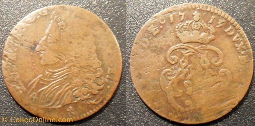 Belgique - Maximilien II Emmanuel de Bavière - 1 Liard 1713 monnaies monde belgique maximilien ii emmanuel de baviere 1 liard 1713
