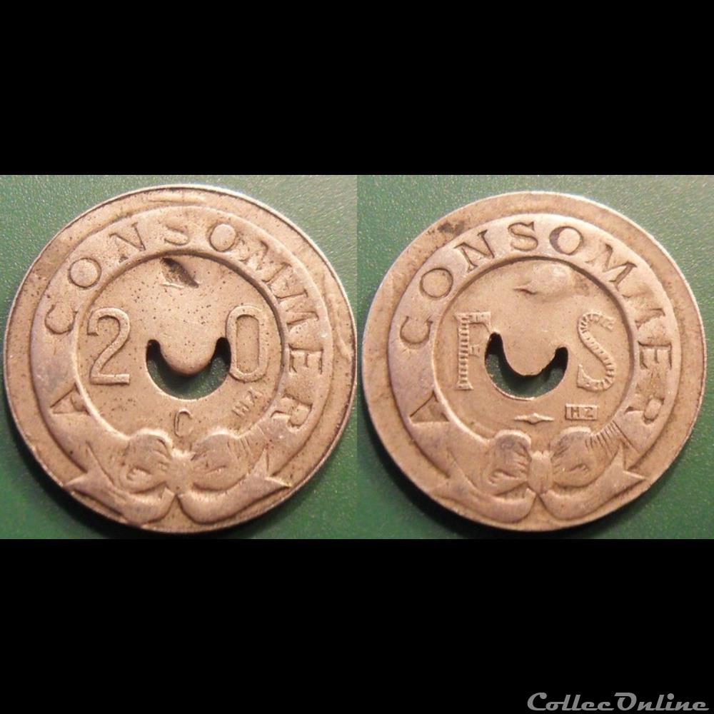 f- Jeton à consommer 20 C. monnaie mereaux f jeton a consommer 20 c