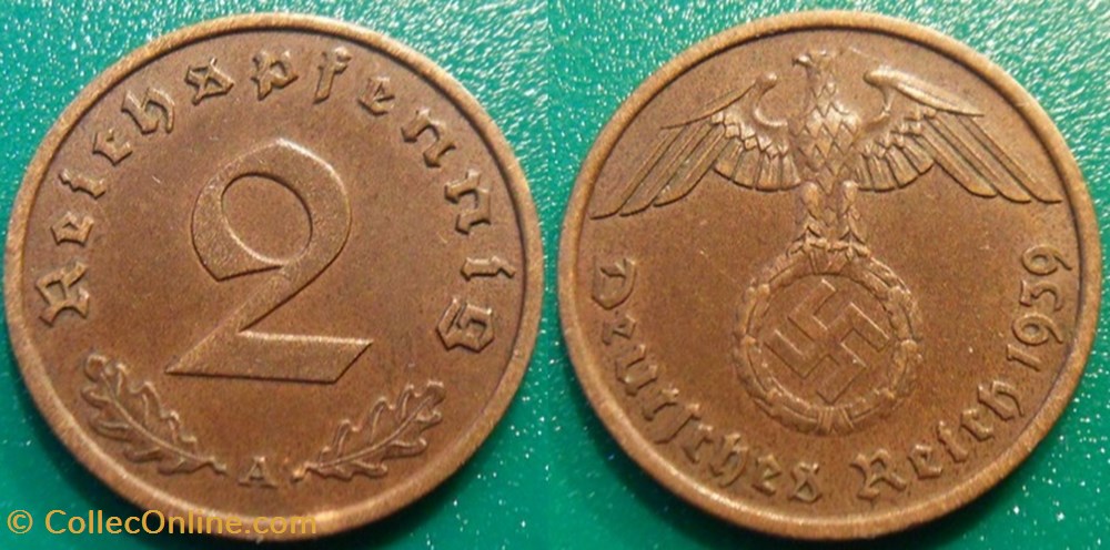 2 Reichspfennig 1939 monnaie 2 reichspfennig 1939