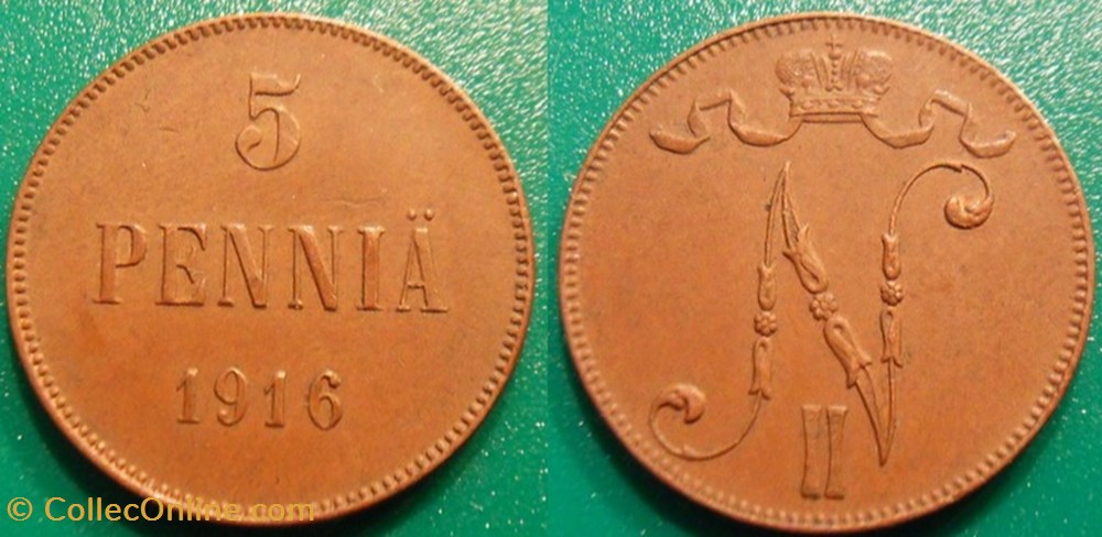 Finlande 5 Penniä 1916 Nicholas II monnaie monde finlande 5 pennia 1916 nicholas ii