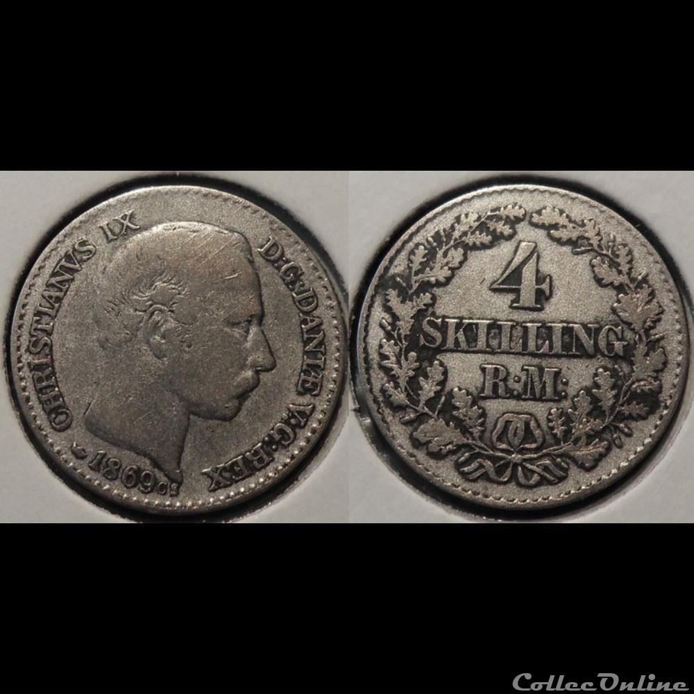 Danemark 4 Skilling 1869 monnaie france colony danemark 4 skilling 1869