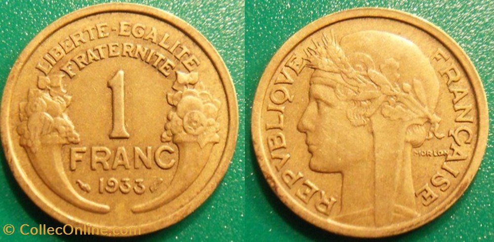 Hc 1 franc Morlon 1933 avec 3 plus bas monnaies france modernes hc 1 franc morlon 1933 avec 3 plus bas