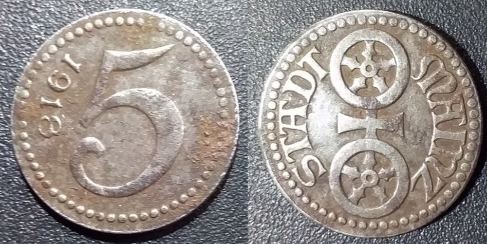q- MN etr Germany Mainz 5 Pfennig 1918 monnaies paranumismatique jetons poids q mn etr germany mainz 5 pfennig 1918