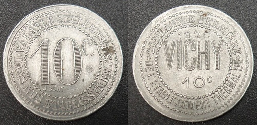 p- MN Vichy 10 C. 1920 Al Elie:50.3 monnaies paranumismatique jetons poids p mn vichy 10 c 1920 al elie 50 3
