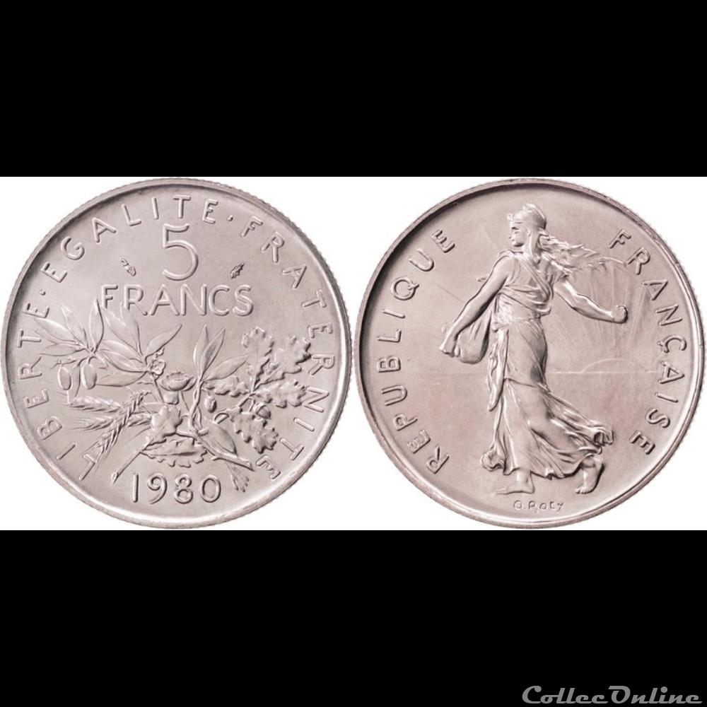 Kg 5 francs Semeuse 1980 29mm 10g monnaie france moderne kg 5 francs semeuse 1980 29mm 10g