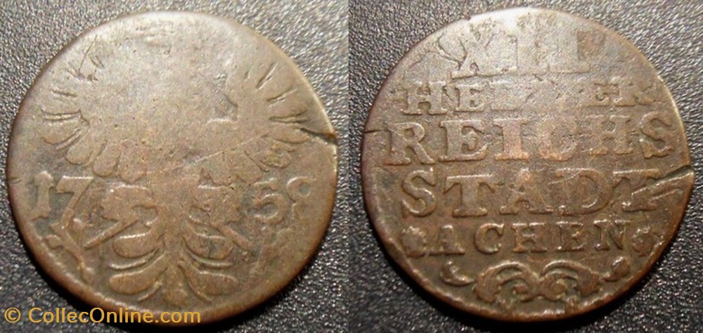 Allemagne - Ville libre Impériale d'Aix la Chapelle - 12 Heller 1758 MR monnaies monde allemagne ville libre imperiale aix la chapelle 12 heller 1758 mr