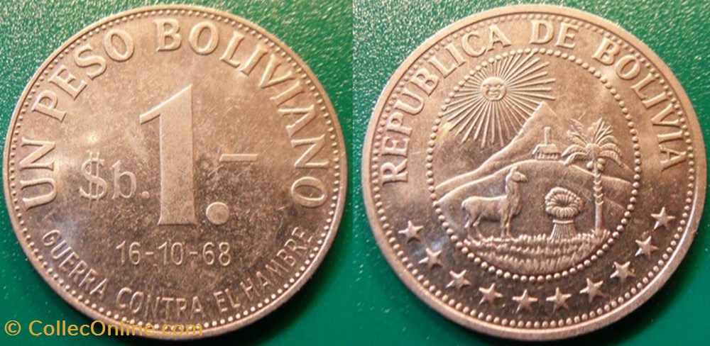 monnaie monde bolivie 1 peso boliviano 1968