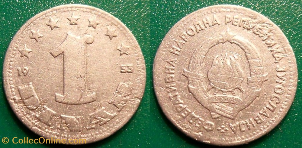 1 Dinar 1953 monnaie monde yougoslavie 1 dinar 1953
