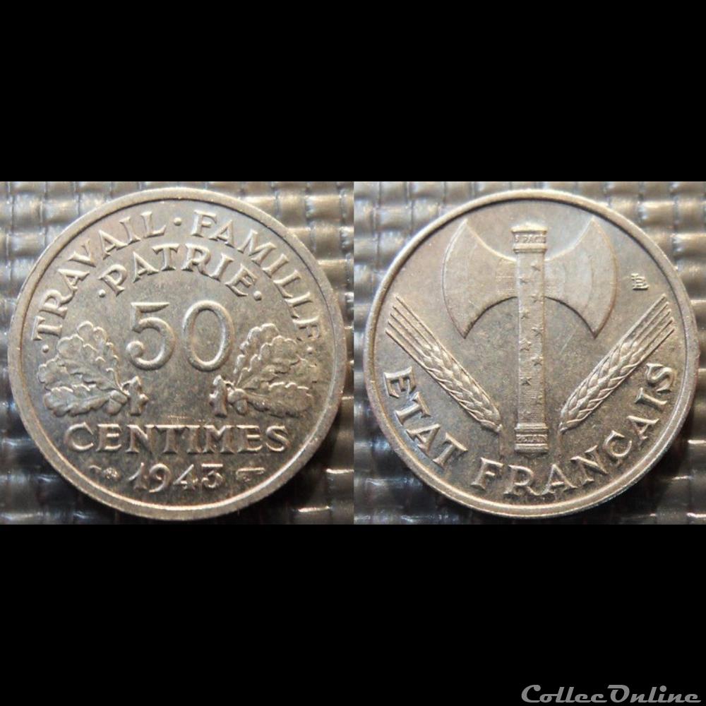 Gd 50 centimes Bazor 1943 18mm 0.7g faible 0.8g fort monnaie france moderne gd 50 centimes bazor 1943 18mm 0 7g faible 0 8g fort