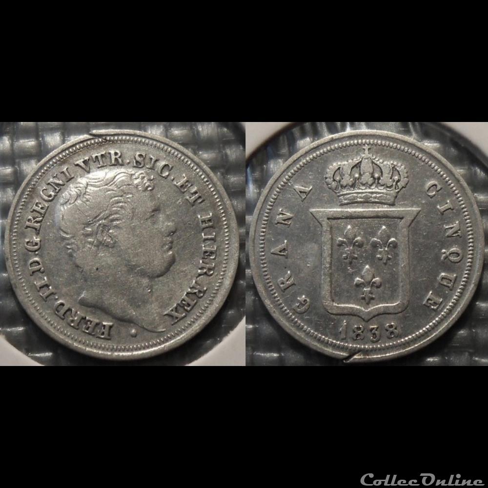 monnaie antique romaine italie naples sicile 5 grana 1838