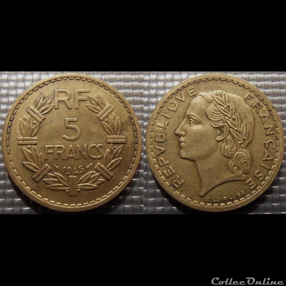 monnaie france moderne kc 5 francs lavrillier 1945 31mm 12g