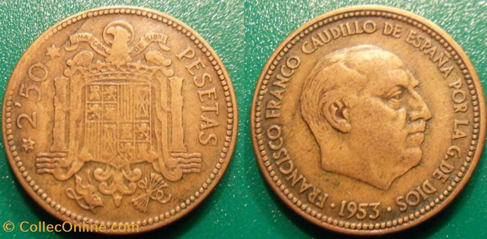 2.5 Peseta 1953 monnaie monde espagne 2 5 peseta 1953
