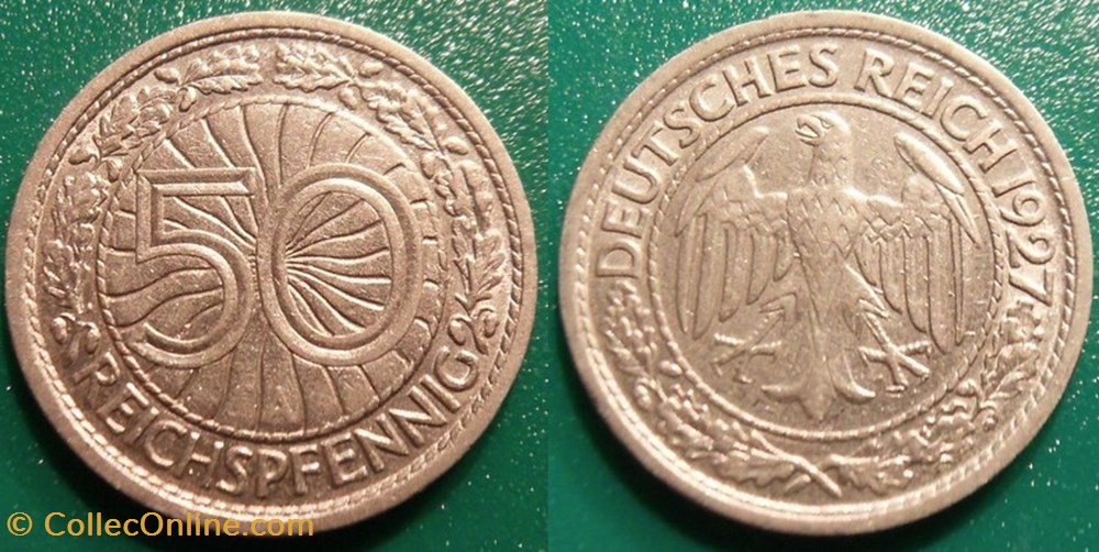 50 Reichspfennig 1927 monnaie monde allemagne 50 reichspfennig 1927