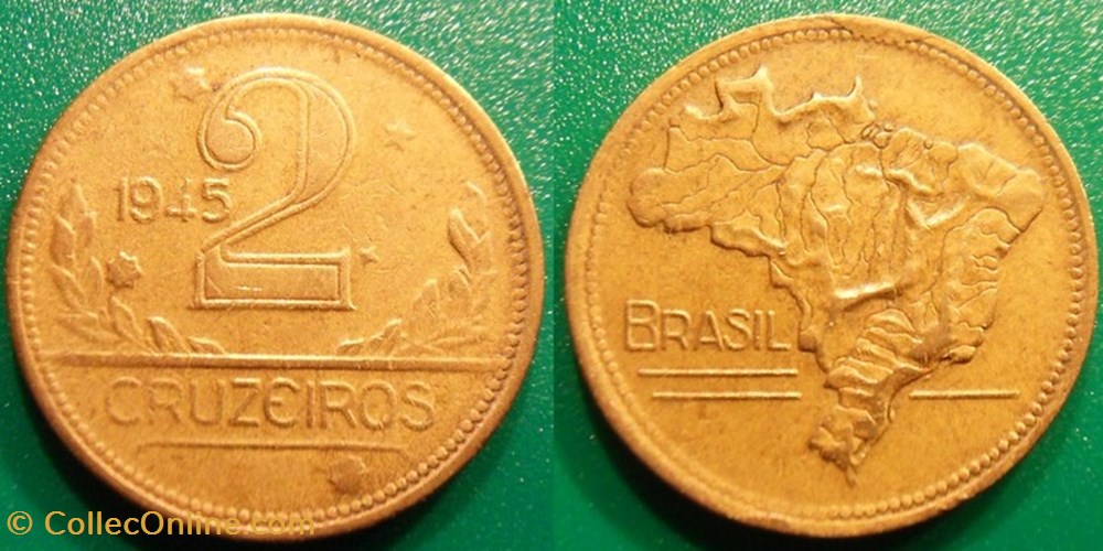 2 Cruzeiros 1945 monnaie monde bresil 2 cruzeiros 1945