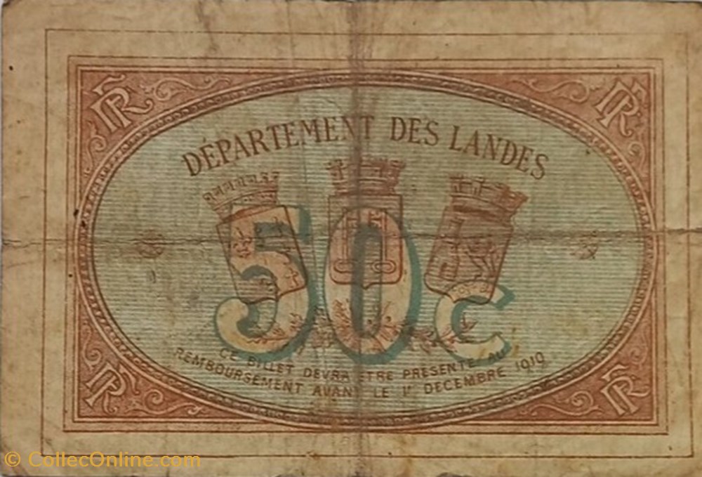 billets europe france b1 50cent chambre de commerce de mont de marsan deliberation du 1 decembre 1914 emission 1916