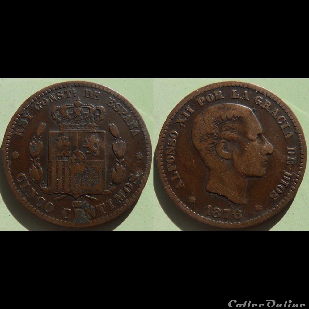 Espagne 5 centimos 1878 monnaie monde espagne 5 centimos 1878