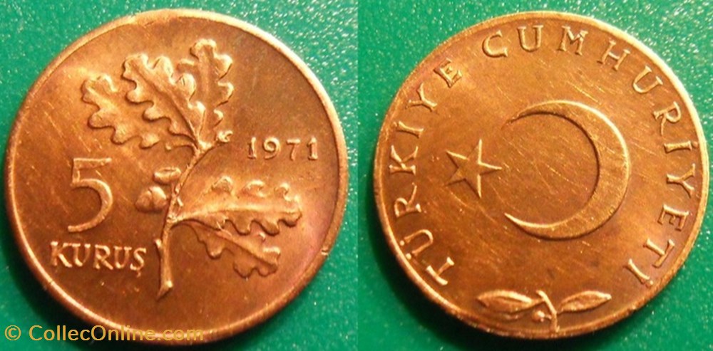 monnaie monde turquie 5 kurus 1971 poids faible
