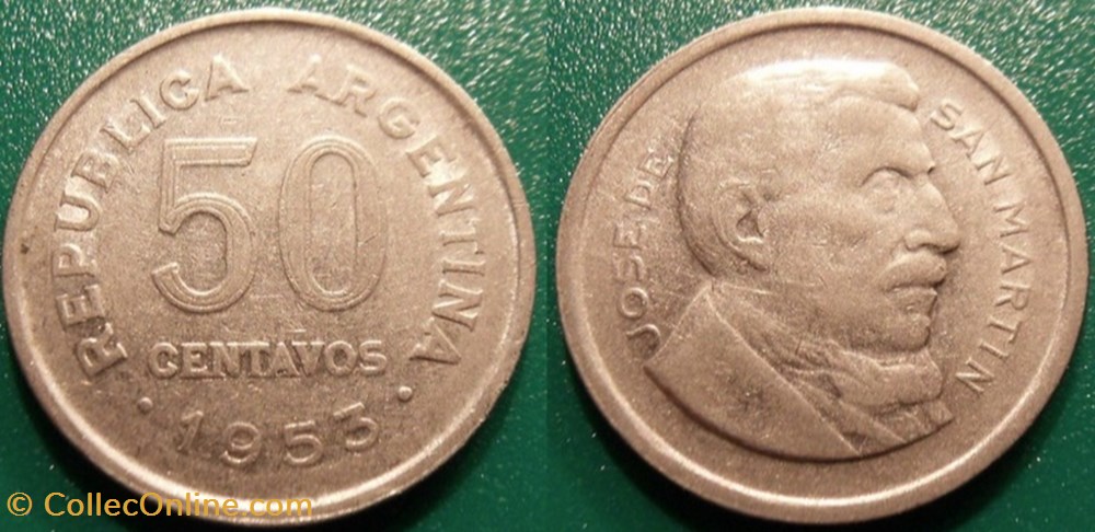 50 Centavos 1953 monnaie monde argentine 50 centavos 1953